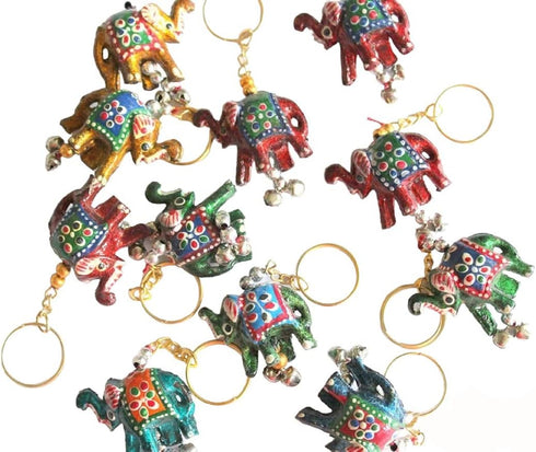 Exquisite Hand Painted Elephant Keychains - Set of 10 Pieces: Vibrant Multicolor Indian Artistry, Handmade by Skilled Artisans...