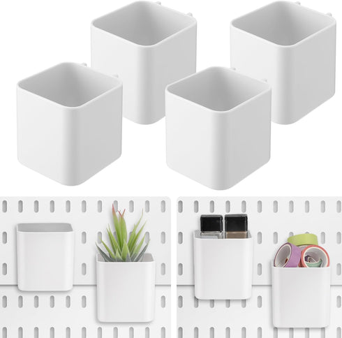 4 Pcs Pegboard Cups with Hooks, 2.9 x 3.5 x 3.2 Inch Pegboard Bins Accessories, Pegboard Containers Peg Board Organizer Cups for Garage Wall Kitch...