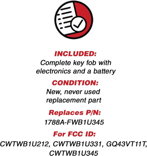 KeylessOption Keyless Entry Remote Control Fob Uncut Blank Car Ignition Key for GQ43VT11T, CWTWB1U345 (Pack of 2)...