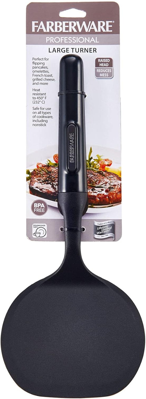 Farberware Professional Heat Resistant Turner - Safe for Non-Stick Cookware, Large, Black...