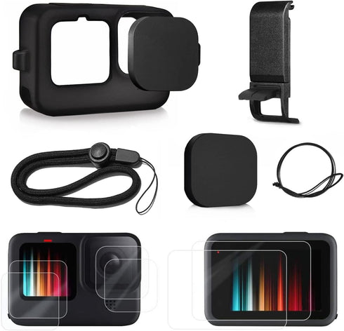 Accessories Kit for Gopro Hero12 11 10 9 Sleeve Case Skin for Go pro Hero11 10 Black Screen Protector Foils Film (2 Packs) fits GP Hero9 Hero10 Re...