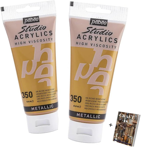 Pebeo Studio Acrylics 2 Pack 100ml Iridescent Precious Gold Acrylic Paint for Pouring Paint Arts and Crafts, Art Deco, Gold Leaf, Cosplay Accessor...
