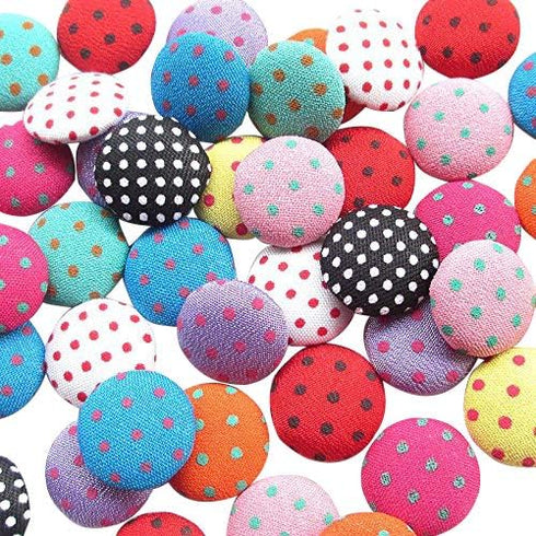 Chenkou Craft 100pcs 12MM(1/2") Polka Dot Flatback Fabric Covered Button Scrapbooking Craft (Multi-color)...