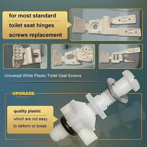 2 Pack Universal White Plastic Toilet Seat Screws Replacement, Toilet Seat Hinges Bolts and Nuts For Top Mount Toilet lid Fastener Parts Kit...