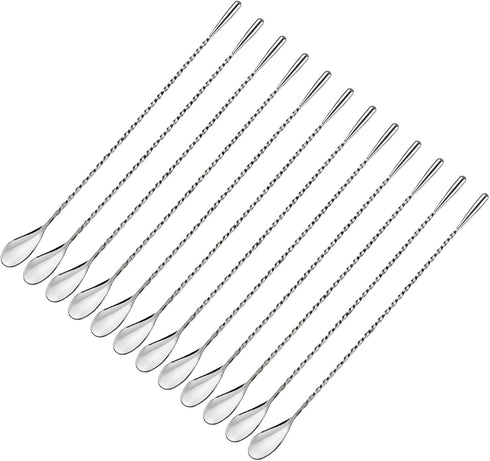 8 PCS 12 Inch Bar Spoon Stainless Steel Spiral Pattern Bar Long Spoon Drink Stirrers Cocktail Spoon, Mixing Spoons Stir Sticks for Coffee Bar Acce...