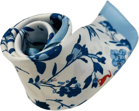 Handkerchief, men's pocket, silk square scarf, blue flower and bird pattern, oriental art...