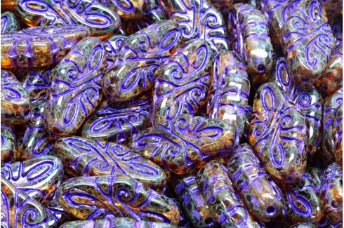 2.1oz (60 g) Mix of Unique Czech Bohemia Glass Pressed Beads, Crazy Purple Green Copper, Table Cut, Matte and Glossy, Faceted Fire Polish, Hand Ma...
