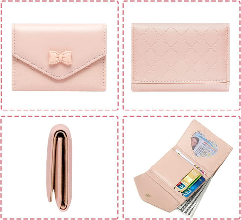 Sunwel Fashion Trendy Bow Small Bifold Wallet with Cash Credit Card Holder ID Window for Women Girls...
