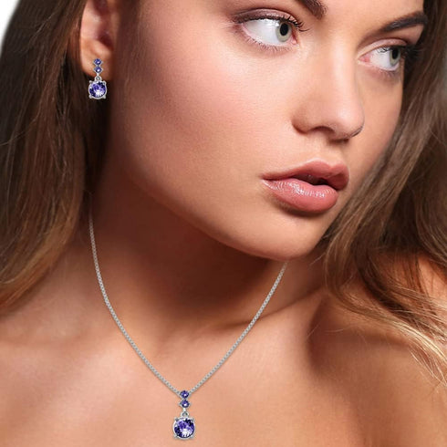 Nine West Silver-Tone and Purple Necklace and Earrings Set...