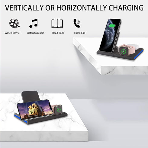 Portable Fast Wireless Charger, 4 in 1 Qi Fast Wireless Charging Station, Detachable Wireless Charger Station for iPhone 13/12/12 Pro/11/11 Pro/XR...