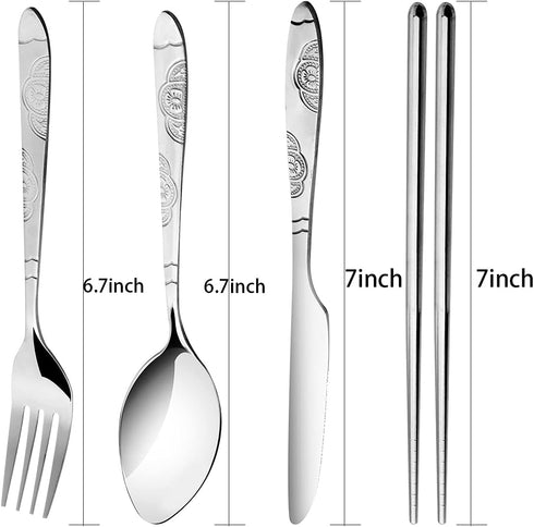 3 Pack Reusable Flatware Sets Knife, Fork, Spoon, Chopsticks, 12Pcs Portable Travel Stainless Steel Tableware Dinnerware with Carrying Case...