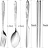 3 Pack Reusable Flatware Sets Knife, Fork, Spoon, Chopsticks, 12Pcs Portable Travel Stainless Steel Tableware Dinnerware with Carrying Case...