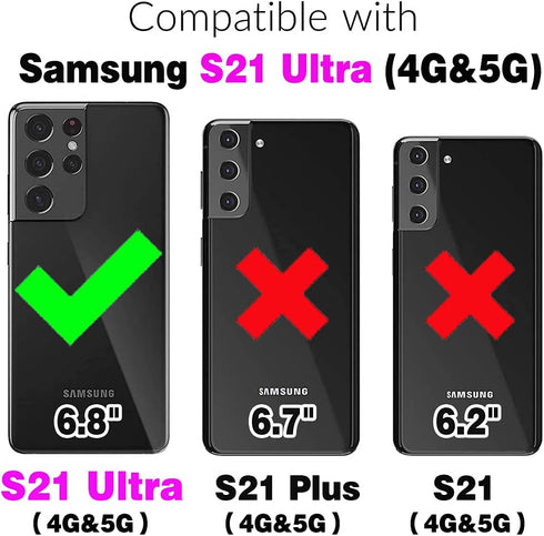 Asuwish Phone Case for Samsung Galaxy S21 Ultra 5G Wallet Cover with Tempered Glass Screen Protector and Zipper Card Holder Slot Stand Leather Mob...