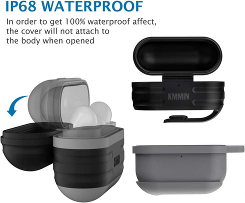 KMMIN Waterproof Case for AirPods Pro 1st & 2nd Generation, Premium Silicone Protective Case for AirPods Pro, Wireless Charging, Shockproof, Carab...