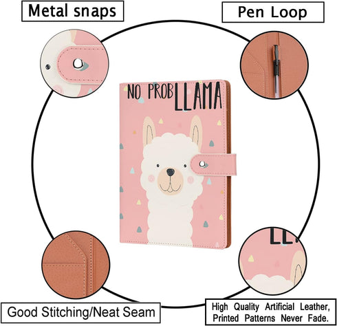 Animals Lover Gift Animals Leather Portfolio Folder A5 Size Just A Girl Who Loves Stitch/Frogs/Foxes/Turtles/Llamas/Narwhals/Eeyore Folder (Pink L...