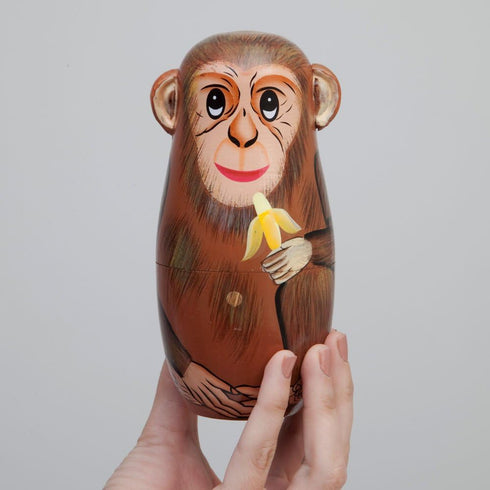 Bits and Pieces - Nesting Monkeys - Hand Painted Wooden Nesting Dolls - Matryoshka - Set of 5 Dolls from 6" Tall...