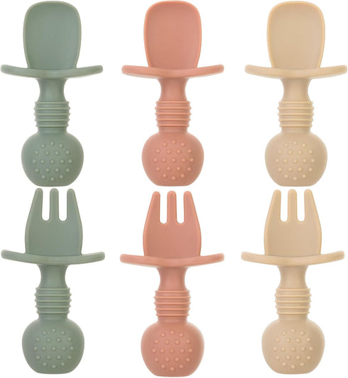 6 Pack Baby Spoons and Forks Set, Silicone First Stage Self Feeding Infant Toddler Utensils, BPA Free, Baby Led Weaning Feeding Supplies for Baby ...