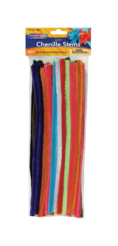 Creativity Street Giant Chenille Stems, 1/2 x 12 Inches, Assorted Colors, Set of 50...