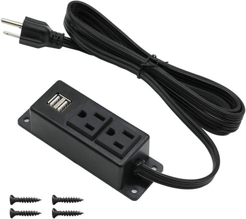 Power Strip with USB Ports, Wall Mounted Power Strip Flat Plug, 2AC Outlet 2 USB, 6.56 Feet Extension Cord for Desktop Desk Conference Table Cabin...