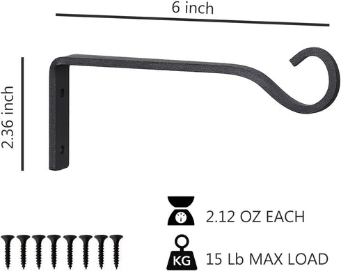 6 Inch Iron Wall Hooks for Hanging Plant Lanterns, Plant Hanger Fence Metal Bracket for Bird Feeders, Wind Chimes, Mason Jar Sconces, Light Outdoo...