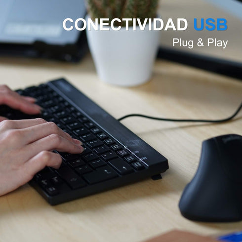 Perixx PERIBOARD-426ES Mini Teclado con Cable USB - Negro - QWERTY Español,Black...