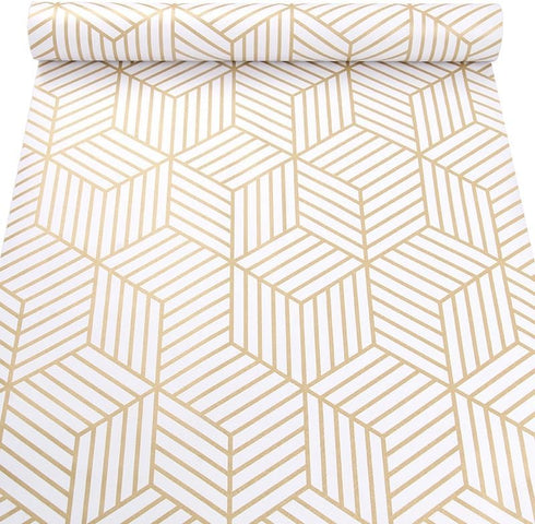 White and Gold Geometry Stripped Hexagon Peel and Stick Contact Paper self Adhesive Wallpaper Removable Vinyl Film Decorative Shelf Drawer Liner S...