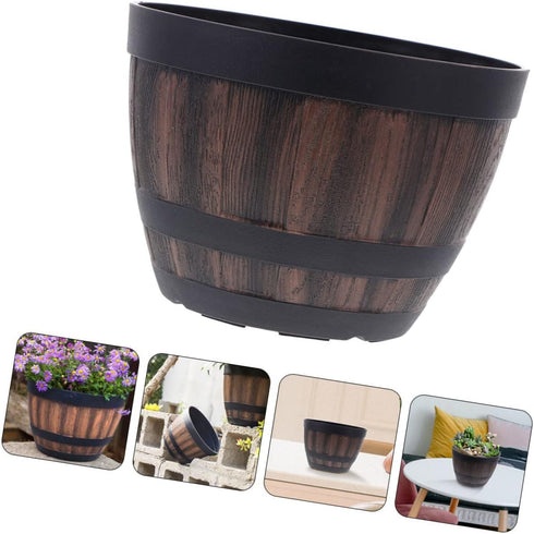 Outdoor Planter Home Cactus Indoor Style Garden Wooden Multi-Functional Flower Pots Bucket Wood Plant Bonsai Storage Round Whiskey Resin Container...