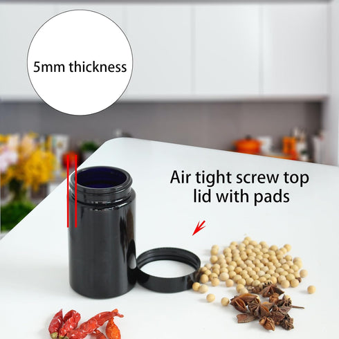Black Glass Airtight Storage Container Jar 150ml with UV Protection for Spice Coffee...