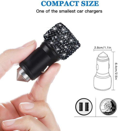 Dual USB Car Charger,SAVORI Car Adapter Bling Bling Rhinestones Crystal Car Decorations for Fast Charging Car Decors for iPhone Xs Max X Plus, iPa...