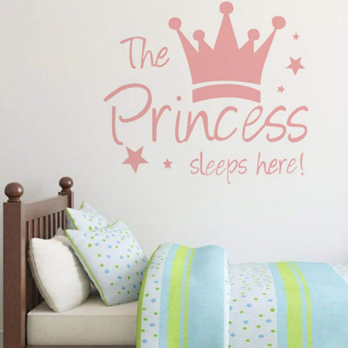 Maydahui 2 PCS Wall Sticker The Prince/Princess Sleep Here 12.6 Inch Little Crown Star Art Quotes Wall Decal Decor for Living Room Bedroom...
