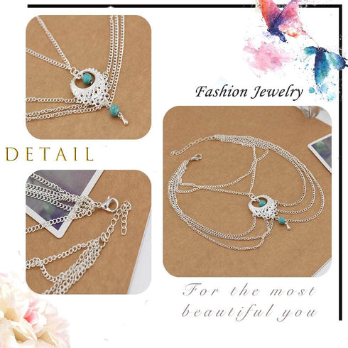 Boho Layered Turquoise Anklet Sexy Multi-layered Tassel Ankle Bracelet Summer Beach Barefoot Sandals Foot Chain Jewelry for Women and Girls...
