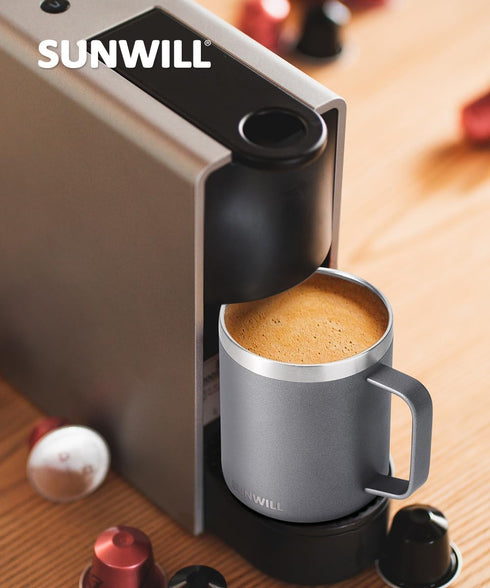 SUNWILL Travel Coffee Mug with Lid, Insulated Tumbler with Handle, 14 oz Stainless Steel Cup for Ice, Water, Tea, Powder Coated Cool Grey...