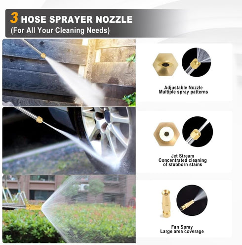 Yiliaw High Pressure Power Washer Wand With 3 Sprayer Nozzle, 38 Inch Garden Hose Nozzle Sprayer Flexible Watering Wand for Gutter Patio Car Pet P...