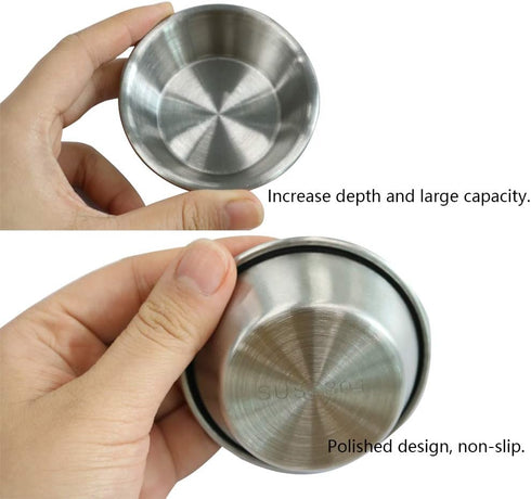 4Pcs Mini Dipping Saucer Bowls, Stainless Steel Sauce Dish, Souffle Cups, Metal Ramekins, for Small Portion Spice Condiments, Prep, Side Dish, Sal...