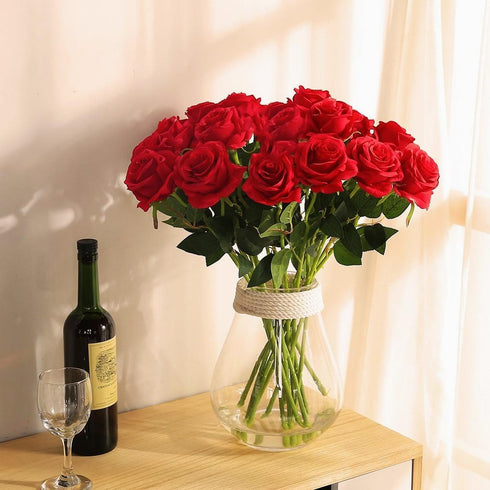 JUSTOYOU 10Pcs Artificial Roses Flowers, Realistic Blossom Roses, Real Touch Silk Rose, Single Fake Flower Long Stem Bouquets for Home Wedding Par...