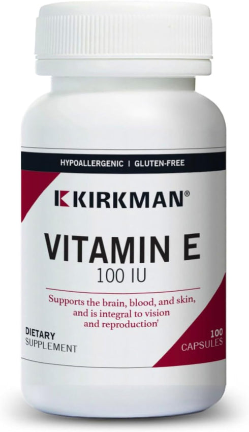 Kirkman Vitamin E 100 IU - Hypoallergenic || 100 Vegetarian Capsules || Supports Immune System || Gluten Free || Casein Free || Soy-Free...
