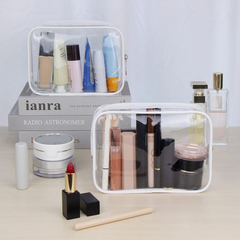 Wedama TSA Approved Toiletry Bag, Cosmetic Bags 2 Pack with Zipper Carry on Airline Airport Travel Accessories, PVC Makeup Bags for Travel, Quart ...