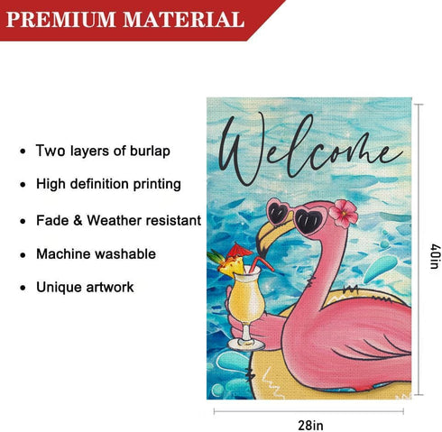 Garden Flags for Outdoor, Summer Tropical Flamingo Drink Juice Welcome Small Yard Flags for Outside, Swimming Pool Decoration for Party Holiday 28...