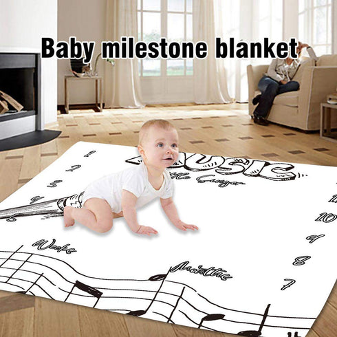 Baby Monthly Milestone Blanket for 1 to 12 Months Baby, Music Notes Month Blanket for Baby Pictures Personalized, Includes Wreath and Frame 60"x40...
