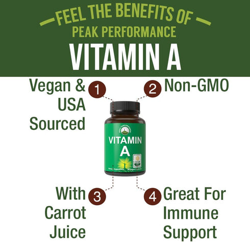 Certified Organic Vitamin A 5000 IU Supplement Capsules High Potency Vitamins. for Adults, Men, Women, Kids. Made with Organic Carrot Juice. Great...