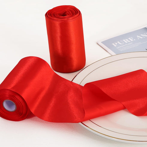 TONIFUL 4 Inch x 22Yards Wide Red Satin Ribbon Solid Fabric Large Ribbon for Cutting Ceremony Kit Grand Opening Chair Sash Table Hair Car Bows Sew...