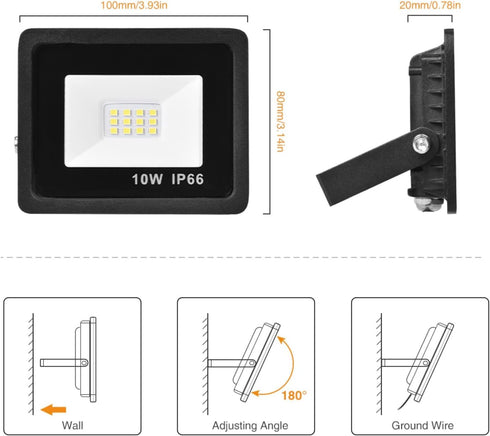 10W LED Flood Lights Outdoor, IP66 Waterproof Security Lights Fixture, 6500K Hardwired Wall Lamp, 700Lm Ultra Thin Work Light, 120° Beam Angle LED...