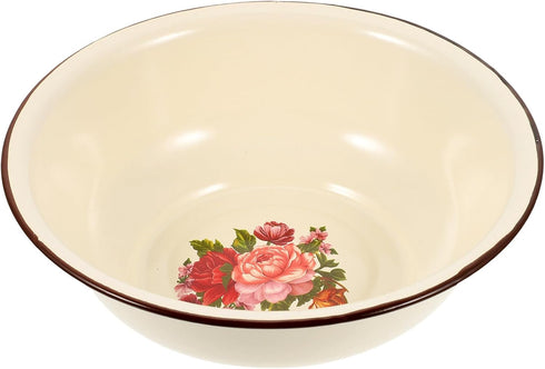 Enamel Mixing Bowl Large Mixing Bowl Enamel Plates Dinner Serving Platter Old- fashioned Dough Making Basin Vintage Flower Face Washing Basin for ...