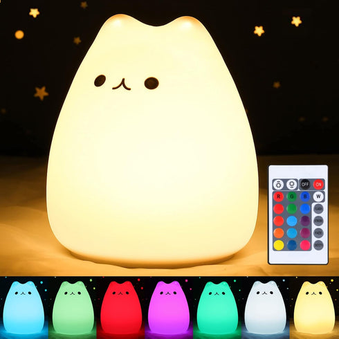 ZKLiLi Cat Night Light, Cute Nursery Lights USB Rechargeable Cat Lamp Nightlight Birthday Christmas Gift with Warm White and 7-Color Breathing Mod...