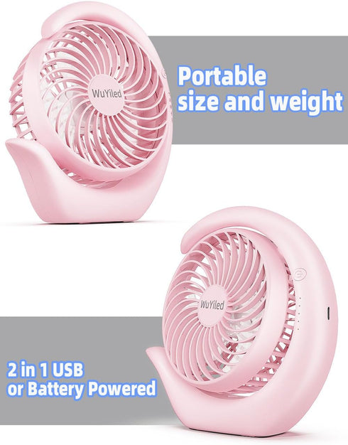 Small Rechargeable Fan, Portable Usb or Battery Fan, 3600mah Small Desk Fan, 8-24Hours Working, 3 Speed & Keep Quiet, 3.28Ft Charging Cord(Pink)...