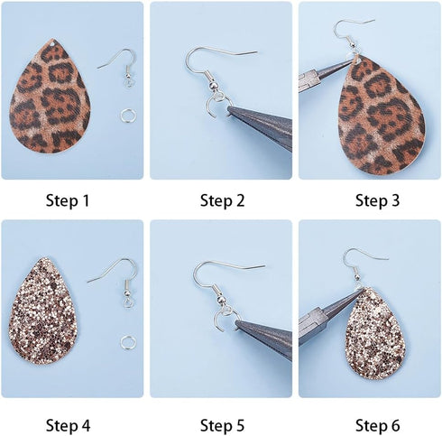 SUNNYCLUE 66Pcs DIY Make 6 Pairs Faux Leather Charms Double Layered Teardrop Drop Charm Dangle Bohemian Earring Making Starter Kit Leopard Print B...