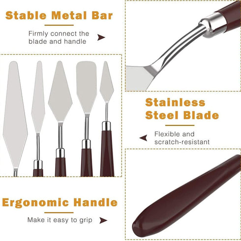 Artist Painting Knives Set - 5 Pieces Painting Knives Stainless Steel Spatula Palette Knife Oil Painting Accessories Color Mixing Set for Oil, Can...