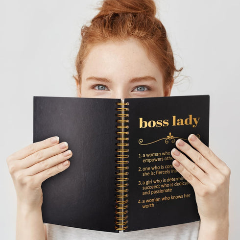 Boss Lady Black Golden Hardcover 160 Pages Spiral Notebooks, Appreciation Gift, Thank You Boss Gift, Retirement Going Away Gift for Women Boss Men...