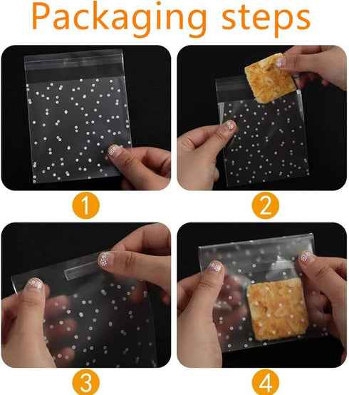 Cookie Bags 200 Pcs 4? x 6 ?Self Adhesive Cookie Bags Cellophane Treat Bags Self Sealing Clear Plastic Bags White Polka Dot Party Favor Bag for Pa...