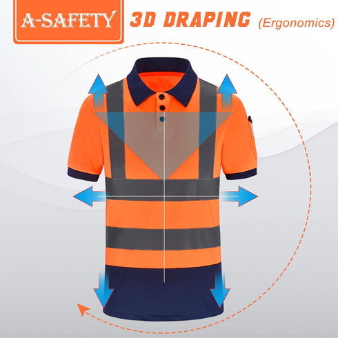 Reflective Gear Polo Shirt Safety Short Sleeve Polo Shirt Orange 3XL...